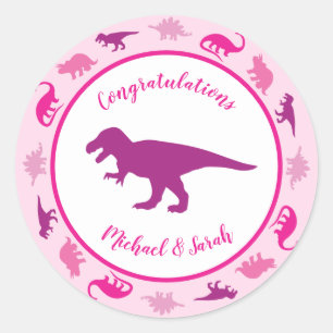 Niedlich Dinosaur Kinderdusche Dino Pink Girl Runder Aufkleber