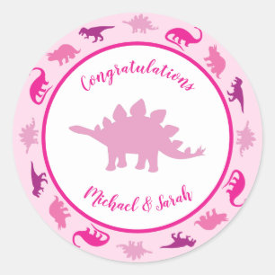 Niedlich Dinosaur Kinderdusche Dino Pink Girl Runder Aufkleber