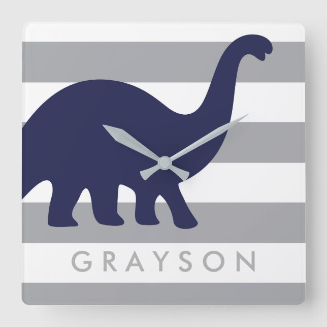Niedlich Dinosaur Kinderzimmer Wall Clock - Dinosa Quadratische Wanduhr (Vorderseite)