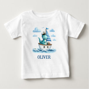Niedlich Dinosaur Nautical Captain Personalisiert Baby T-shirt