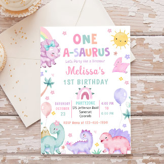 Niedlich Dinosaur One-A-Saurus 1. GeburtstagsParty Einladung
