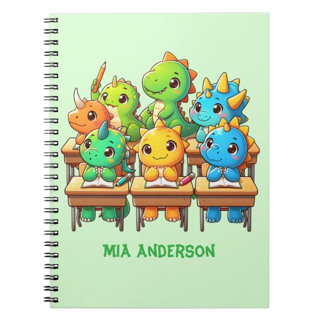 Niedlich Dinosaur Spiral Journal Notizblock (Vorderseite)