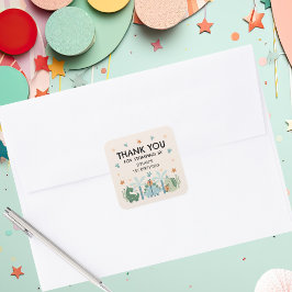 Niedlich Dinosaur Stomp Geburtstagsparty Danke Quadratischer Aufkleber