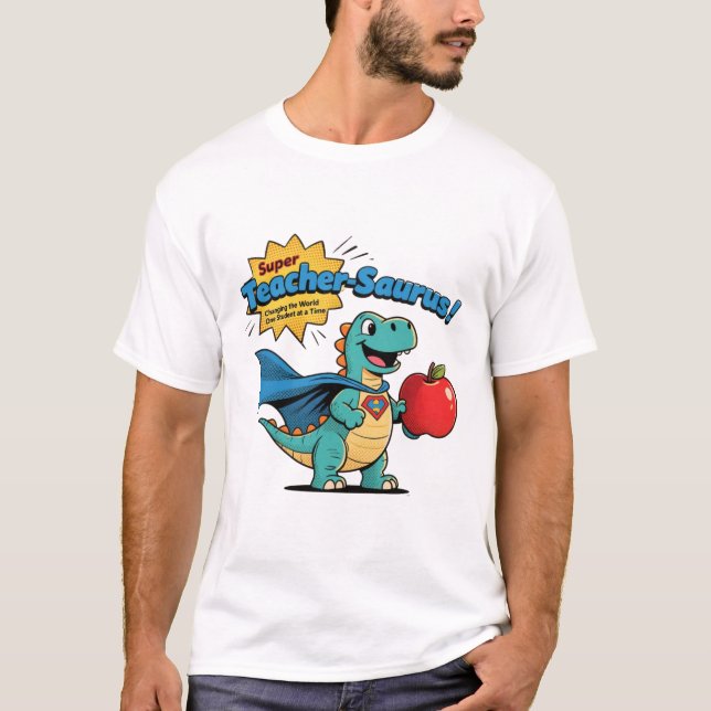 Niedlich Dinosaur Superhero Teacher Geschenk T-Shirt (Vorderseite)