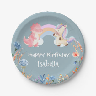 Niedlich Dinosaur Unicorn Blume Geburtstagsmädchen Pappteller