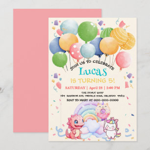 Niedlich Dinosaur Unicorn Rainbow donut Ballonpatt Einladung