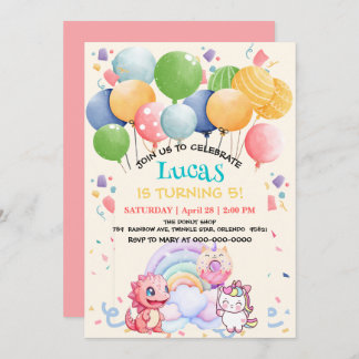 Niedlich Dinosaur Unicorn Rainbow donut Ballonpatt Einladung