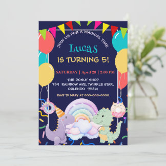 Niedlich Dinosaur Unicorn Rainbow donut Ballonpatt Einladung