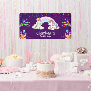 Niedlich Dinosaur Unicorn Regenbogen Ballon Geburt Banner