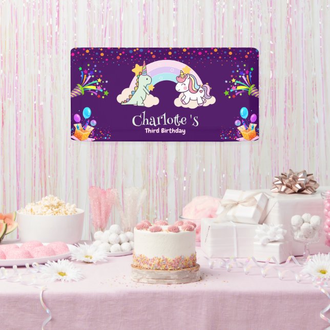 Niedlich Dinosaur Unicorn Regenbogen Ballon Geburt Banner (Party)
