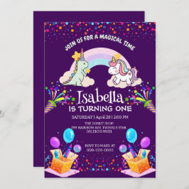 Niedlich Dinosaur Unicorn Regenbogen Ballon Geburt Einladung