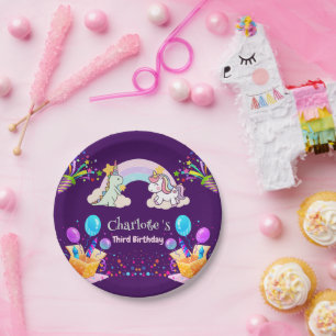 Niedlich Dinosaur Unicorn Regenbogen Ballon Geburt Pappteller