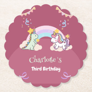 Niedlich Dinosaur Unicorn Regenbogen Ballon Geburt Untersetzer