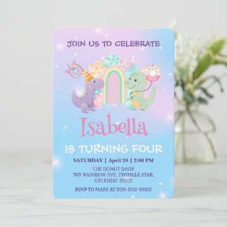 Niedlich Dinosaur Unicorn Regenbogenballon Geburts Einladung