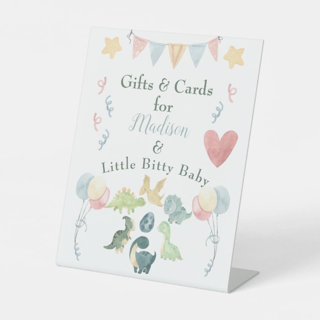 Niedlich Dinosaur Watercolor Baby Dusche Blau Sockelschild (Vorderseite)