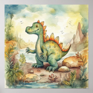 Niedlich Dinosaur Watercolor Storybook Illustratio Poster