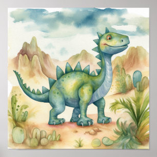 Niedlich Dinosaur Watercolor Storybook Illustratio Poster