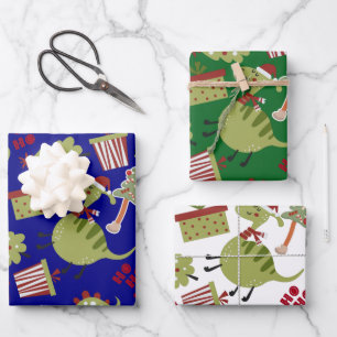 Niedlich Dinosaur Weihnachtsmuster Geschenkpapier Set