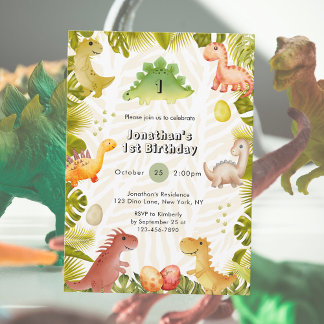 Niedlich Dinosaurier 1. Geburtstag Einladung