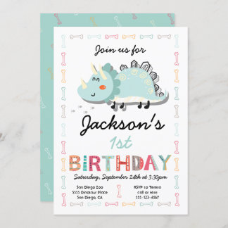 Niedlich Dinosaurier 1. Geburtstagsfeier Party Ein Einladung