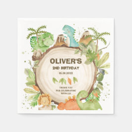 Niedlich Dinosaurier Boy Birthday Greenery Leaf T- Serviette