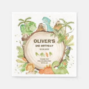 Niedlich Dinosaurier Boy Birthday Greenery Leaf T- Serviette