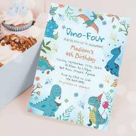 Niedlich Dinosaurier Dino 4. Geburtstag Party Einladung