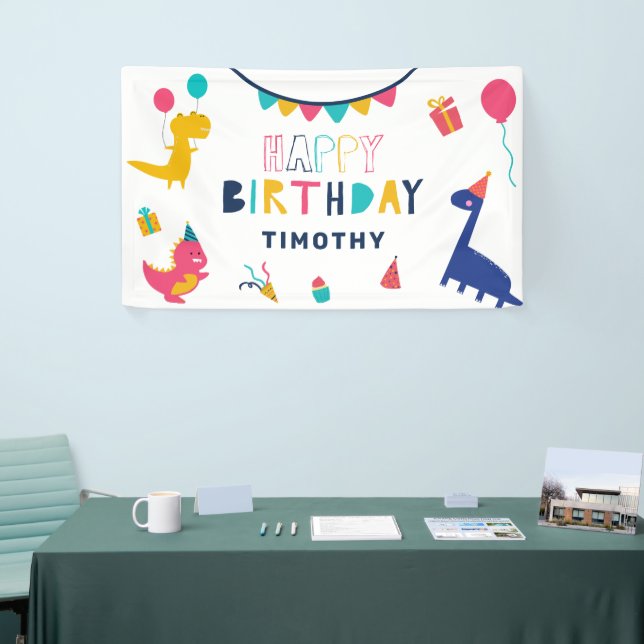 Niedlich Dinosaurier Geburtstag farbenfroh whimsic Banner (Messeveranstaltung)