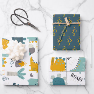 Niedlich Dinosaurier Muster Geschenkpapier Set