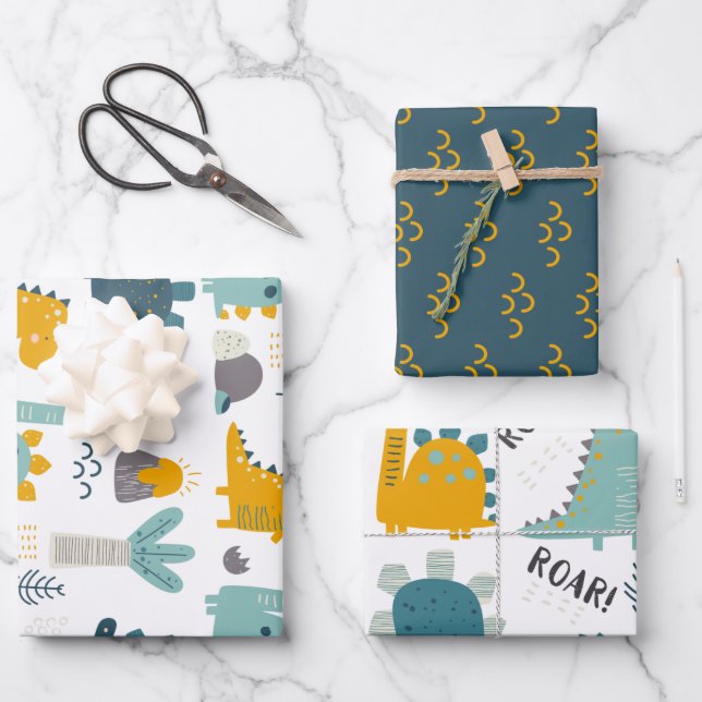 Niedlich Dinosaurier Muster Geschenkpapier Set (Vorderseite)