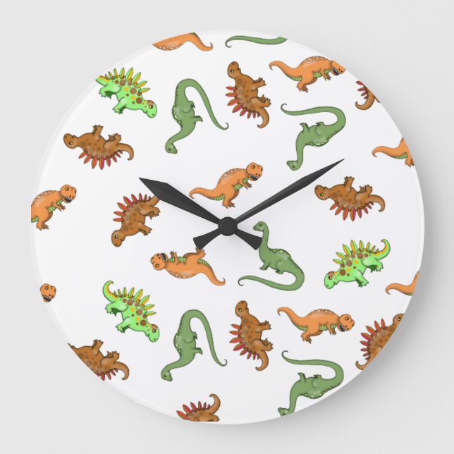 Niedlich Dinosaurier Muster Große Wanduhr (Vorderseite)