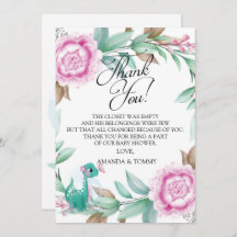 Niedlich Dinosaurier Pink Danke Karte