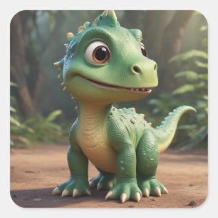Niedlich Dinosaurier Quadratischer Aufkleber