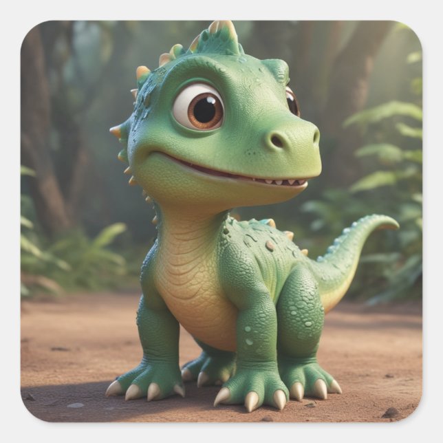 Niedlich Dinosaurier Quadratischer Aufkleber (Vorderseite)