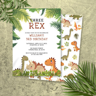 Niedlich Dinosaurier Three Rex 3. Geburtstagsfeier Einladung