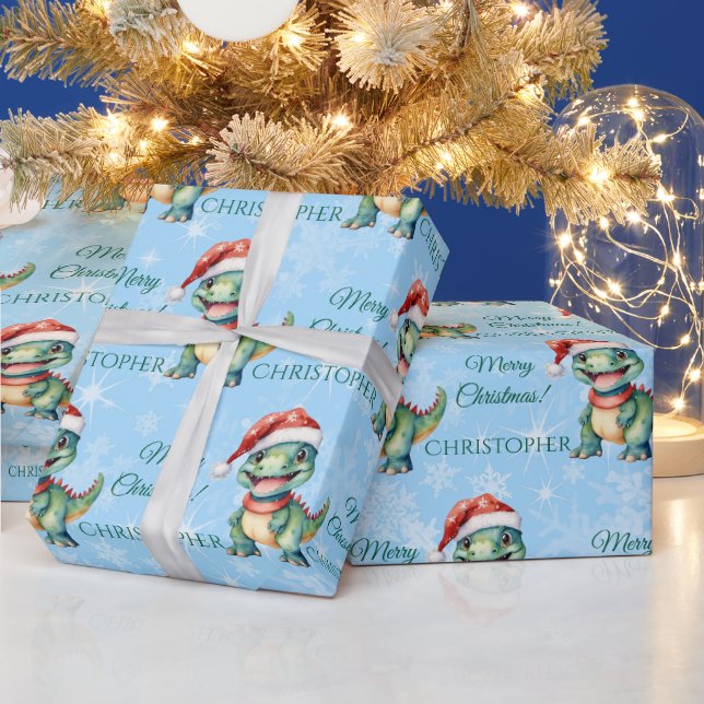 Niedlich Dinosaurier Weihnachten Geschenkpapier (Feiertage)