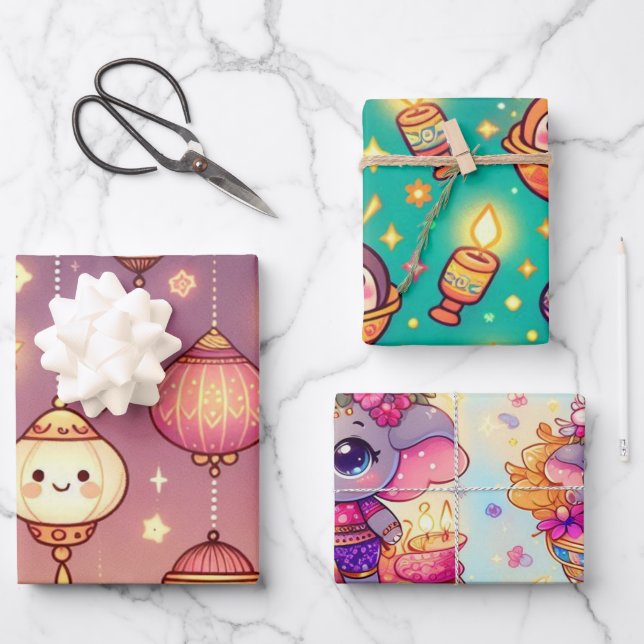 Niedlich Diwali Geschenkpapier Set (Vorderseite)