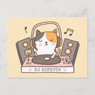 Niedlich DJ Scratch Kitty Cat Pub Postcard Postkarte