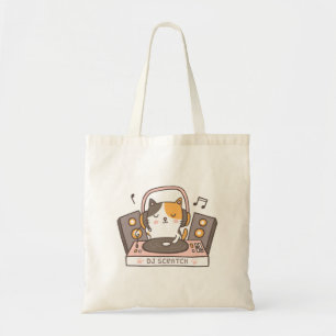 Niedlich DJ Scratch Kitty Cat Pun Spaß Tote Bag Tragetasche