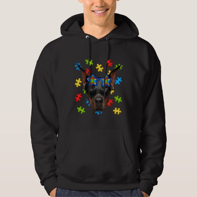 Niedlich Doberman Autism Puzzle Sonnenbrille Welpe Hoodie (Vorderseite)