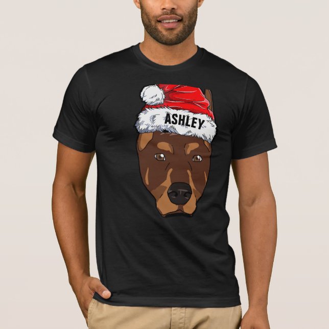 Niedlich Doberman Christmas Hat Dog Big T-Shirt (Vorderseite)