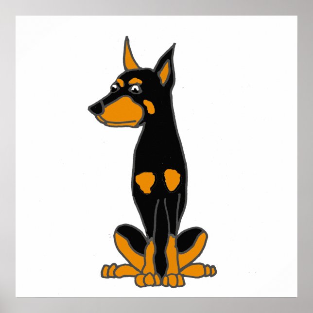 Niedlich Doberman Pinscher Puppy Dog Cartoon Poster (Vorne)