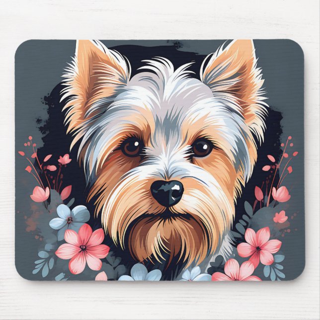 Niedlich Dog Yorkshire Terrier Blume Mousepad (Vorne)