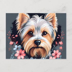 Niedlich Dog Yorkshire Terrier Blume Postkarte