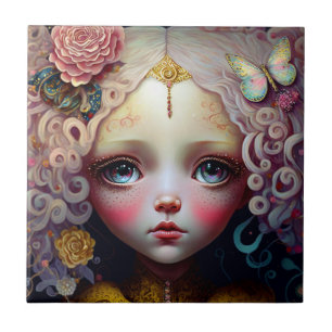 Niedlich Doll Girl Pink Hair Fliese