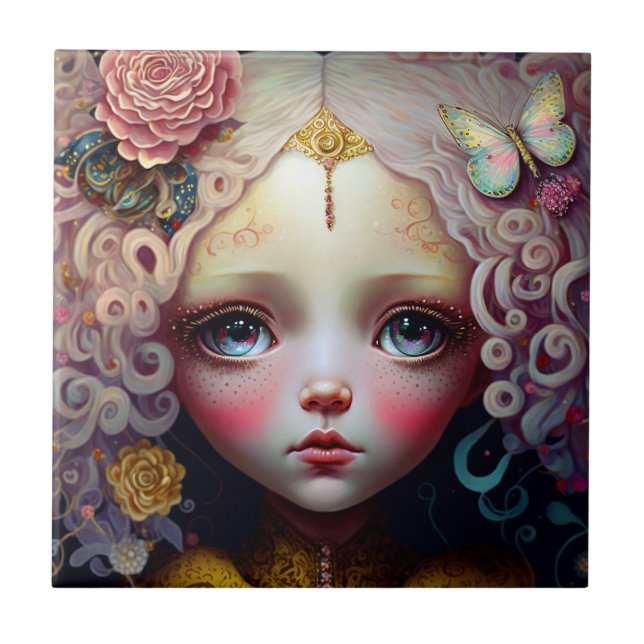 Niedlich Doll Girl Pink Hair Fliese (Vorderseite)