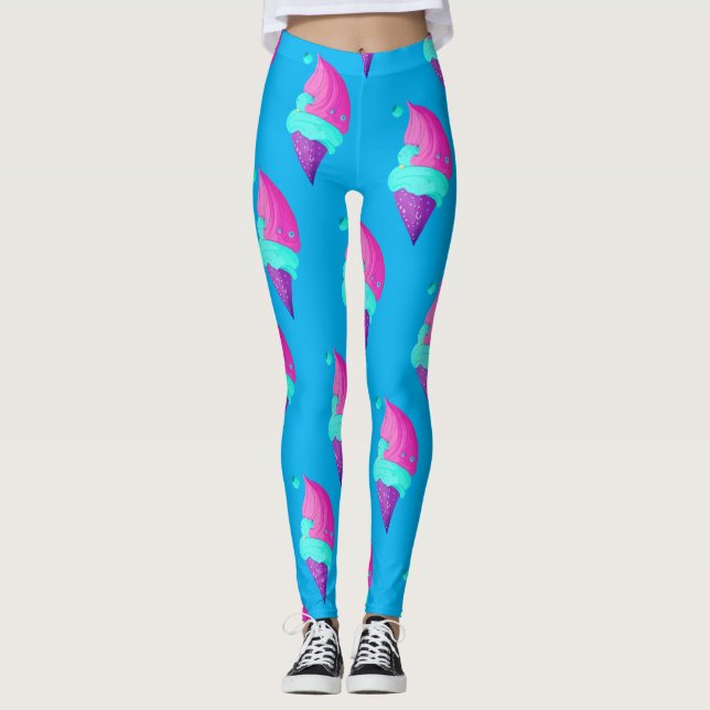 Niedlich Doll Girly Hot Pink Blue Ice Creme Muster Leggings (Vorderseite)