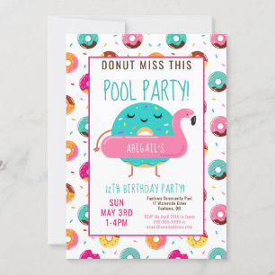 Niedlich Donut Flamingo Birthday Pool Party Girls Einladung