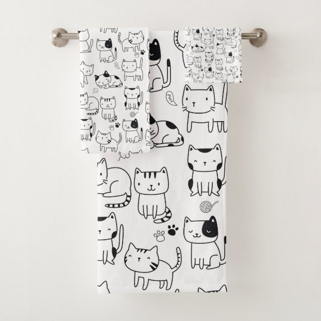 Niedlich Doodle Cats Muster Badhandtuch Set (Insitu)