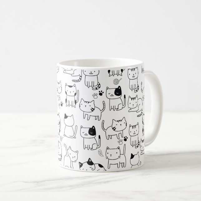 Niedlich Doodle Cats Muster Kaffeetasse (VorderseiteRechts)